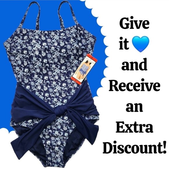 NEW! Carole Hochman Women's Swimsuit Tie Waist Paisley Blue White UPF 50+ Medium - Picture 12 of 12